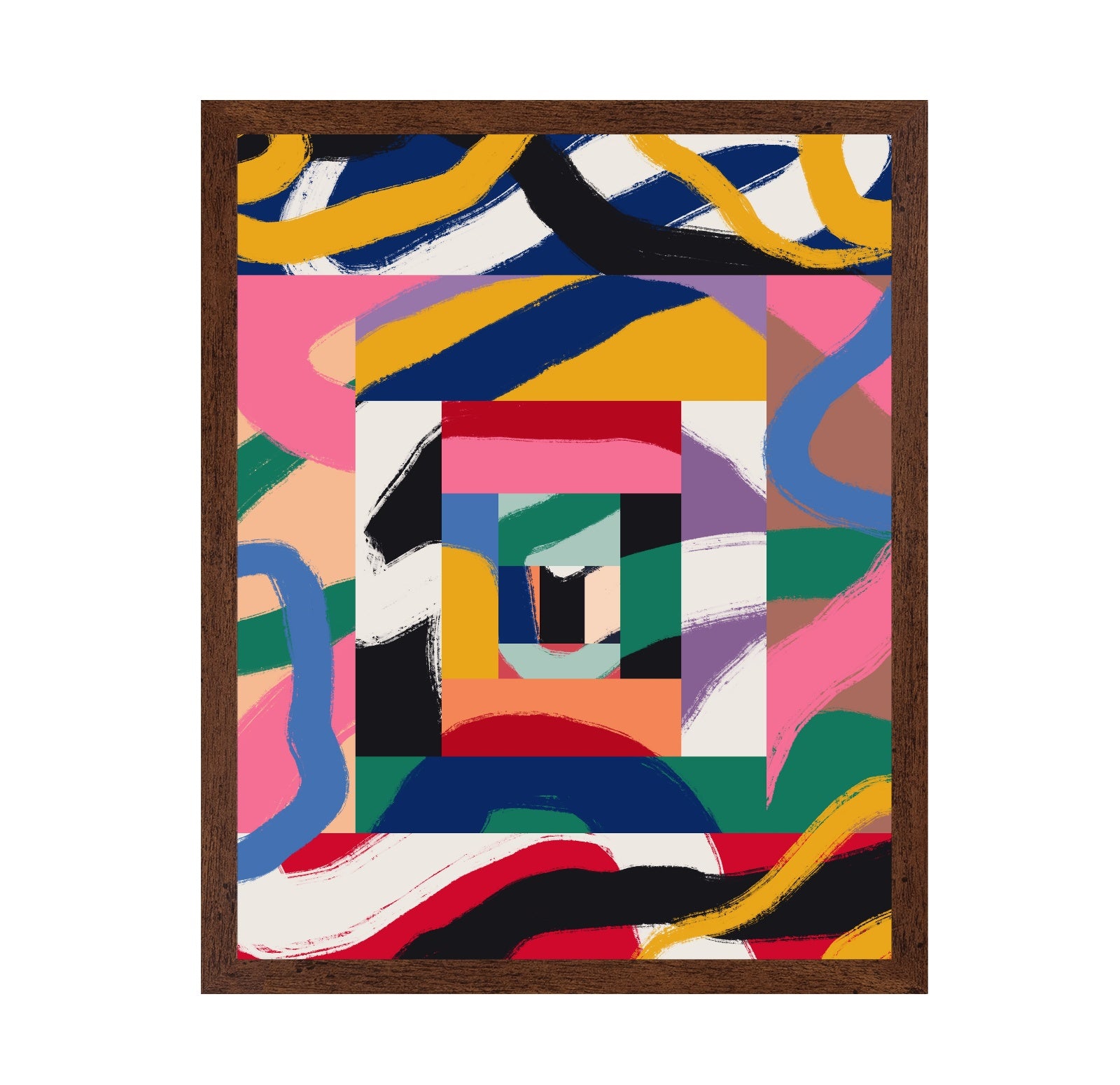 Geometric Shapes and Bold Brushstrokes