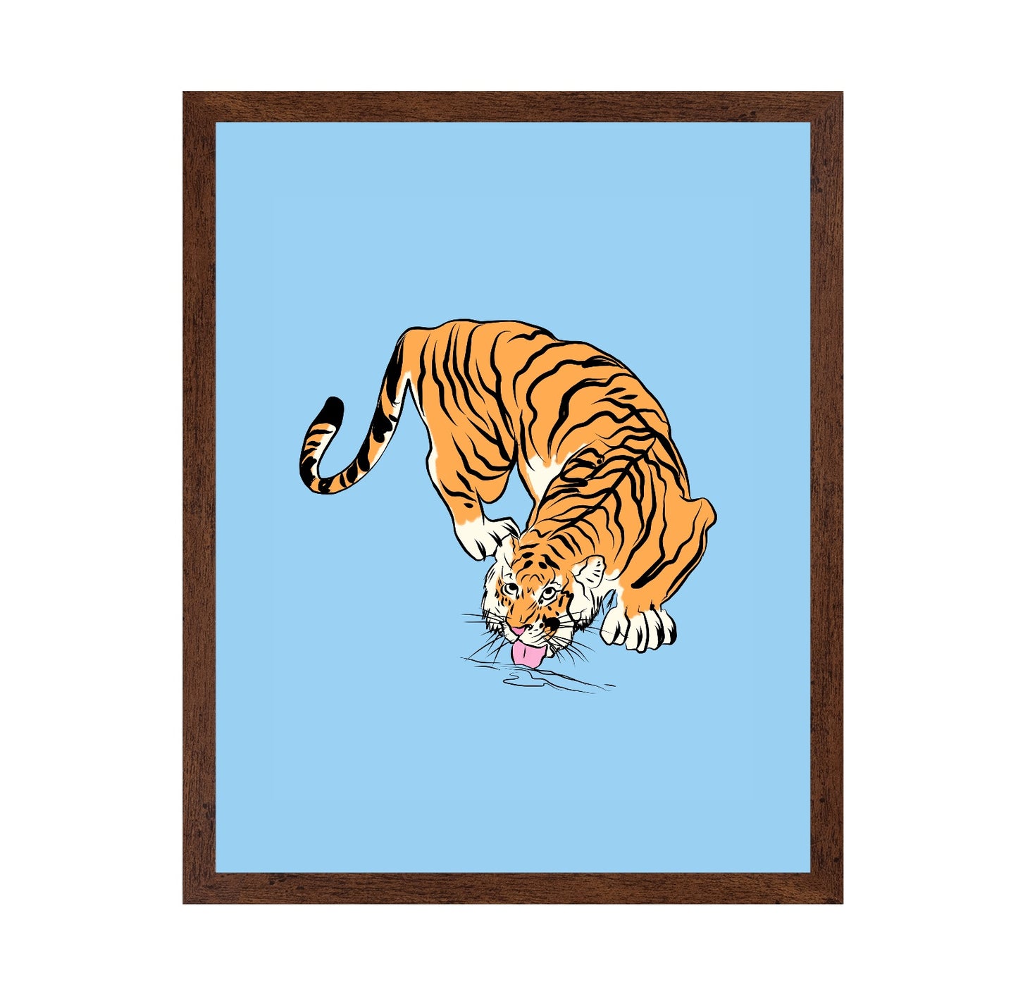 Tiger Drinking From A Water Puddle