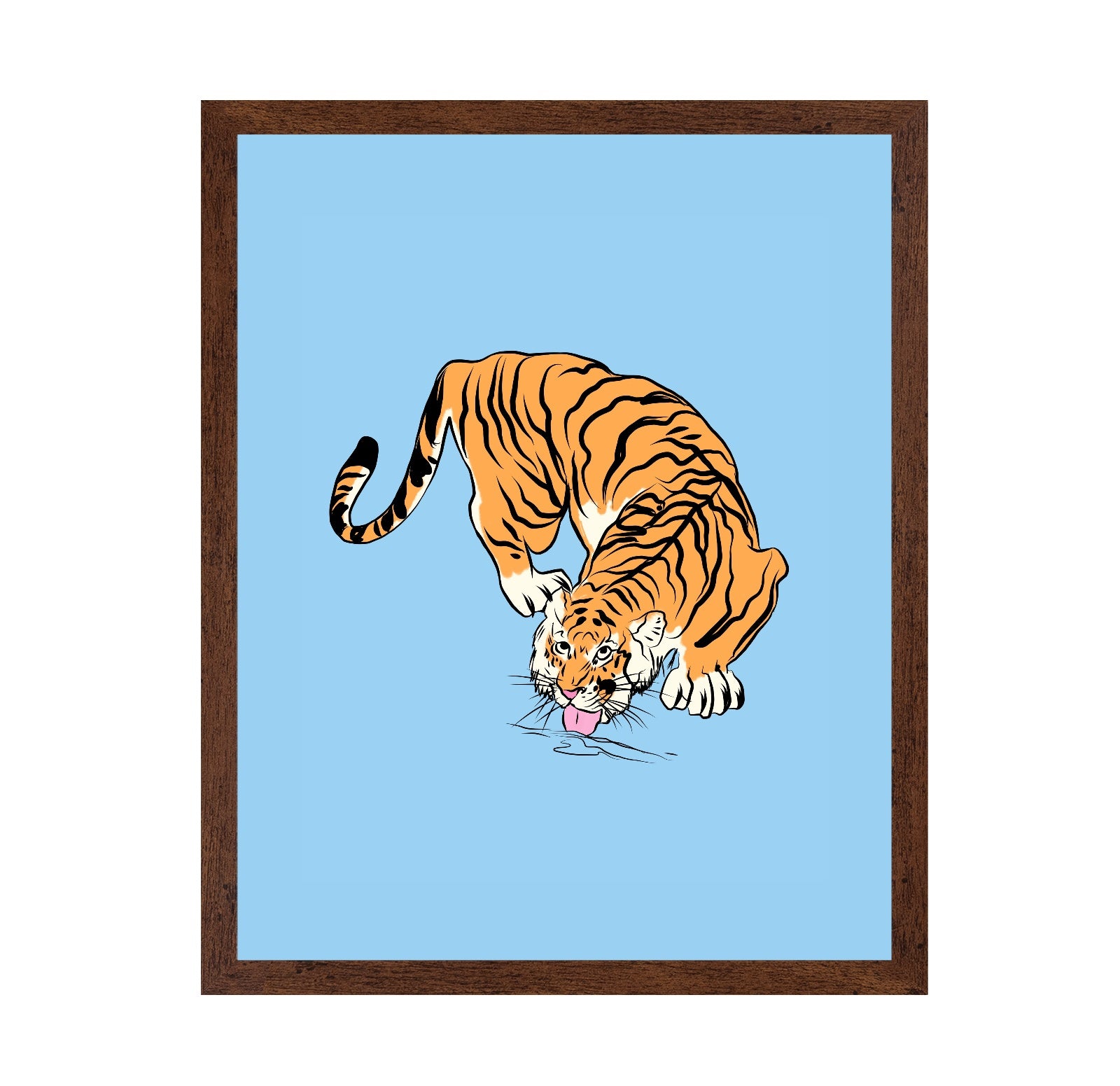 Tiger Drinking From A Water Puddle