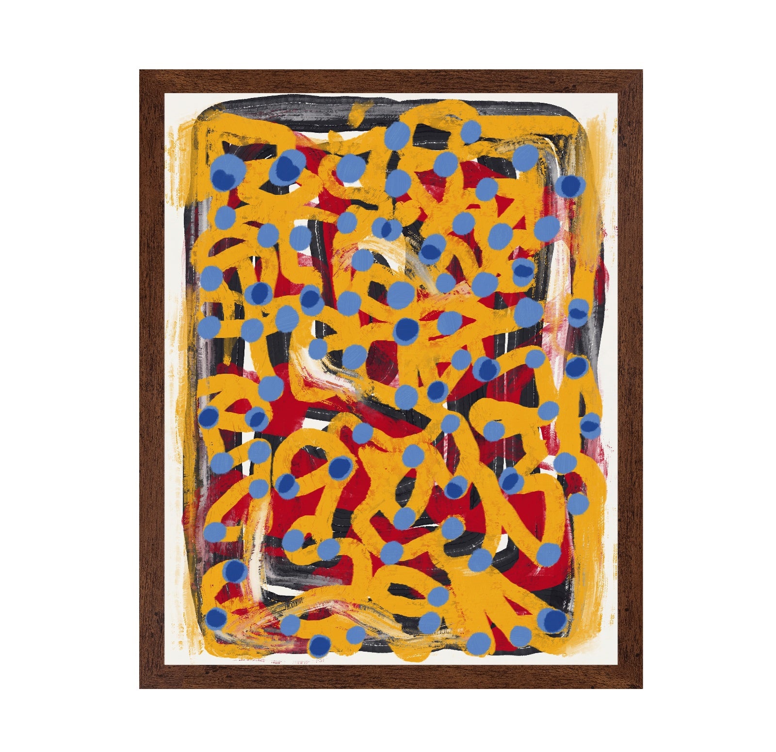 Yellow Dotted Line Art Abstract Blue Polka Dot
