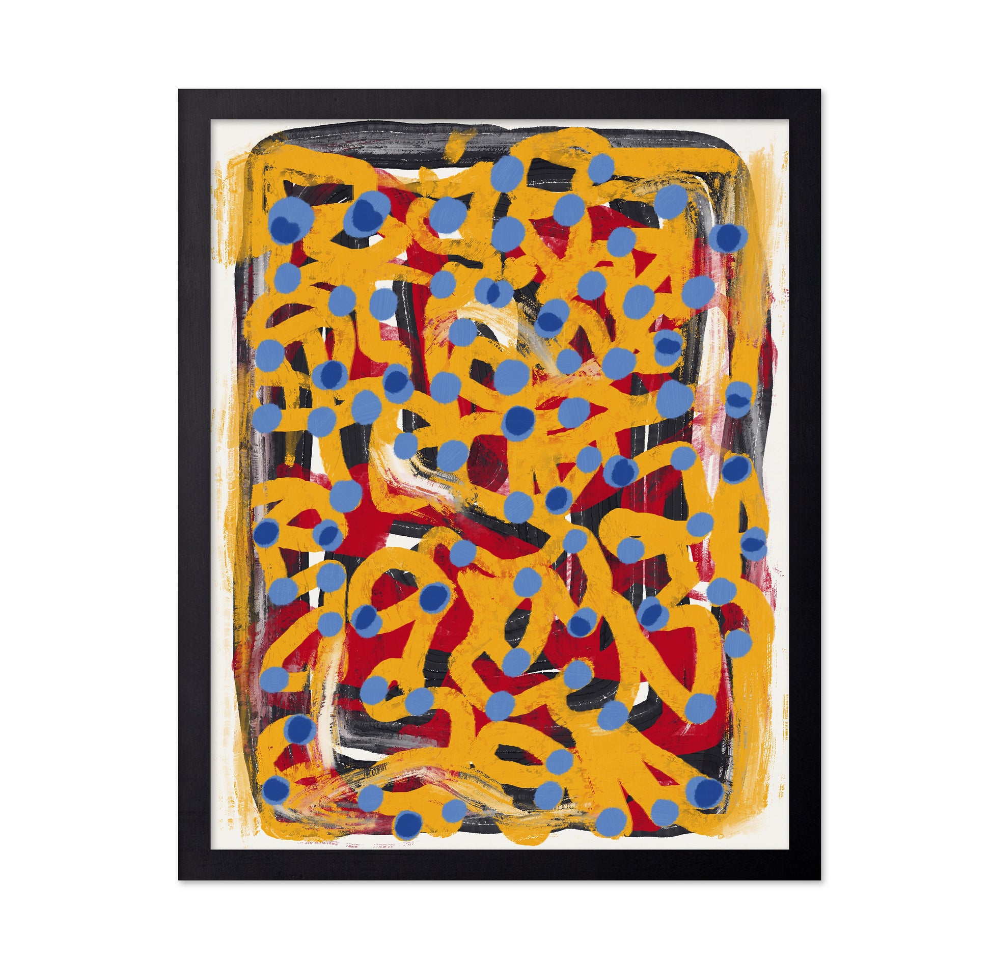 Yellow Dotted Line Art Abstract Blue Polka Dot