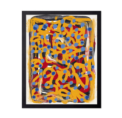 Yellow Dotted Line Art Abstract Blue Polka Dot