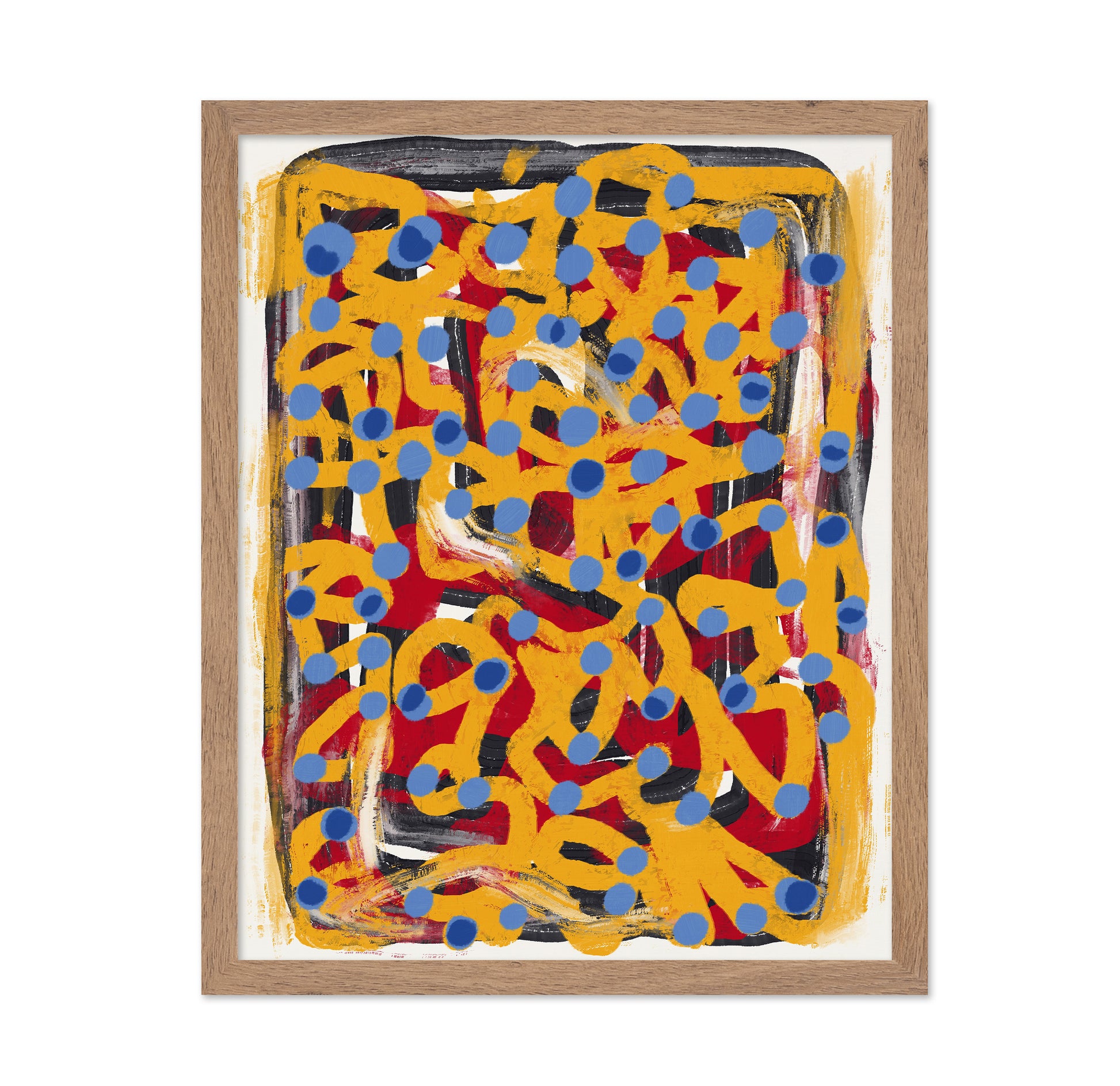Yellow Dotted Line Art Abstract Blue Polka Dot