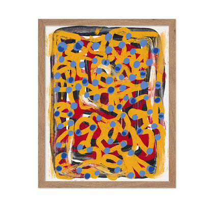 Yellow Dotted Line Art Abstract Blue Polka Dot