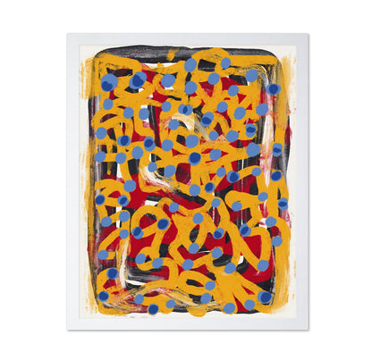 Yellow Dotted Line Art Abstract Blue Polka Dot