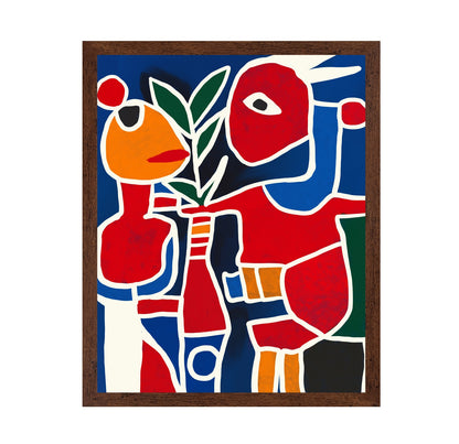 Two Colorful Figures Holding A Plant