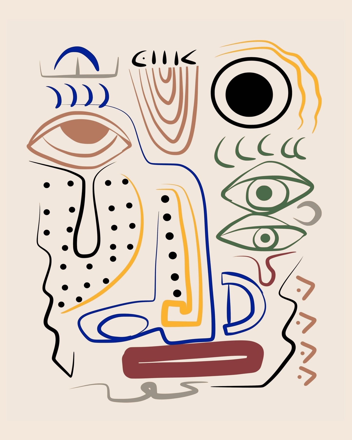 Line Art Bizarre Aboriginal Portrait