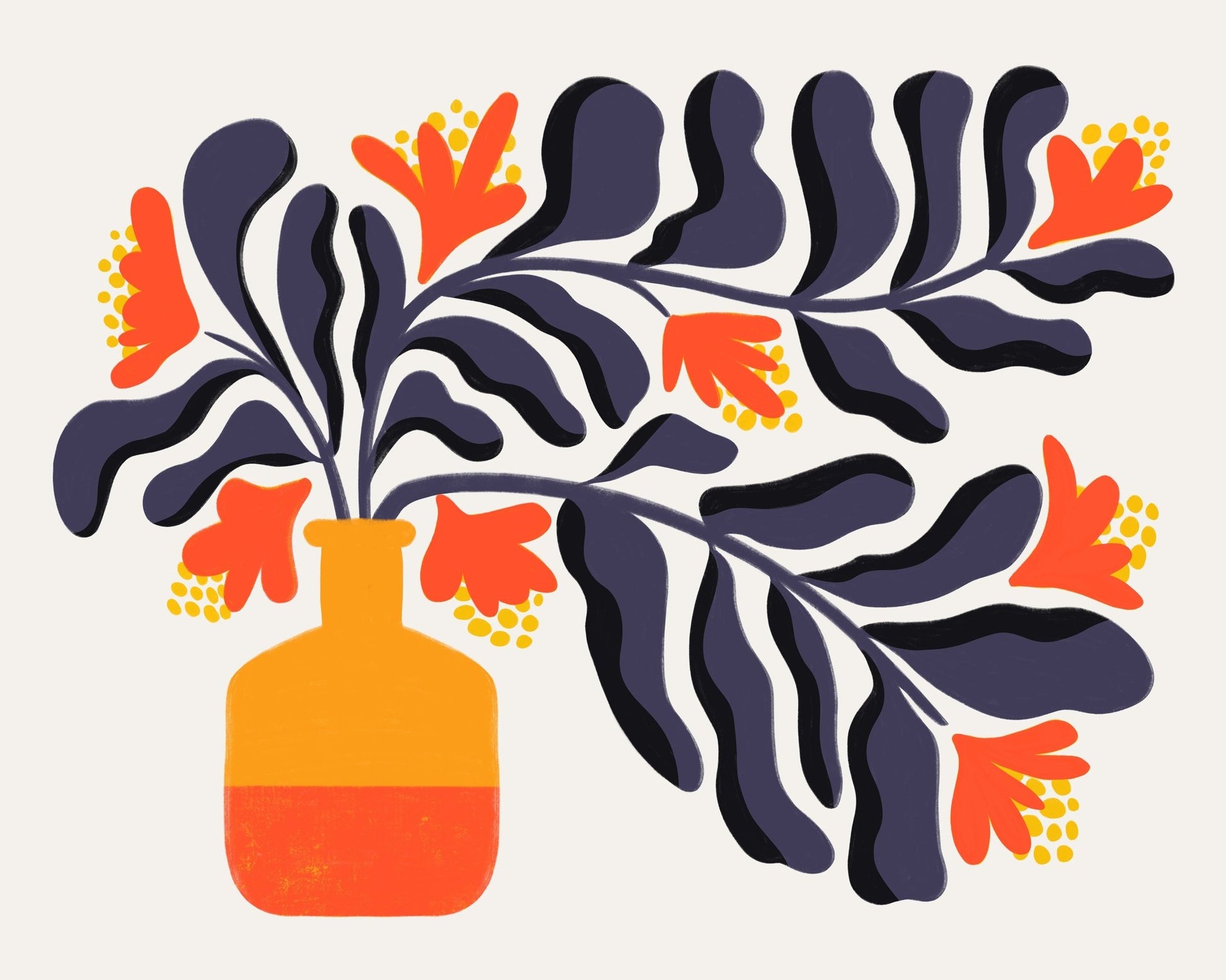 Vibrant Orange Flowers In A Stylized Vase