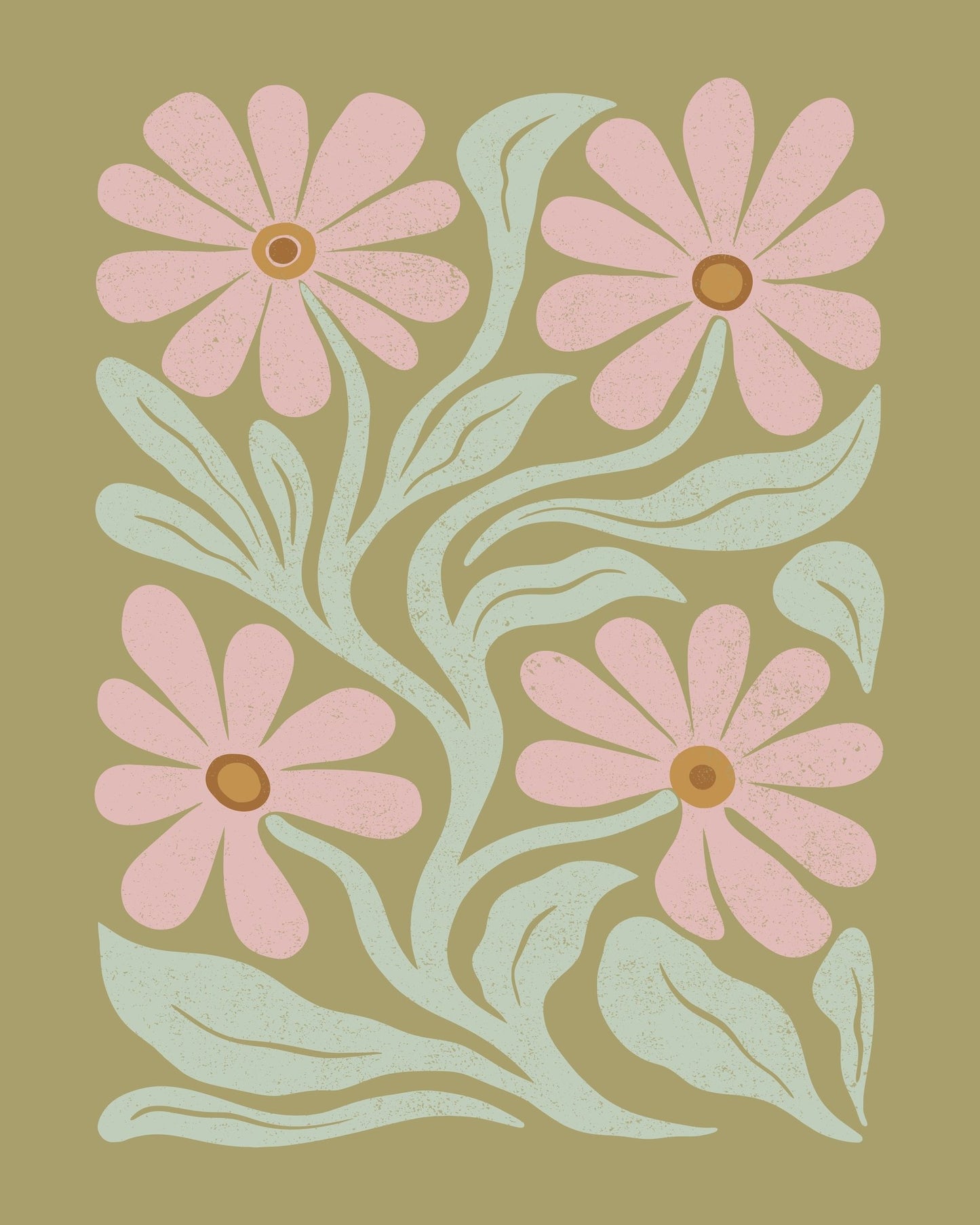 Abstract Flowers Pink and Green