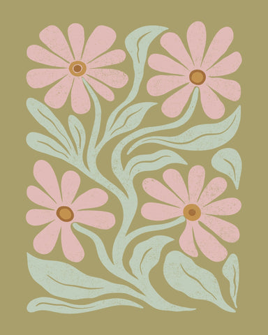 Abstract Flowers Pink and Green