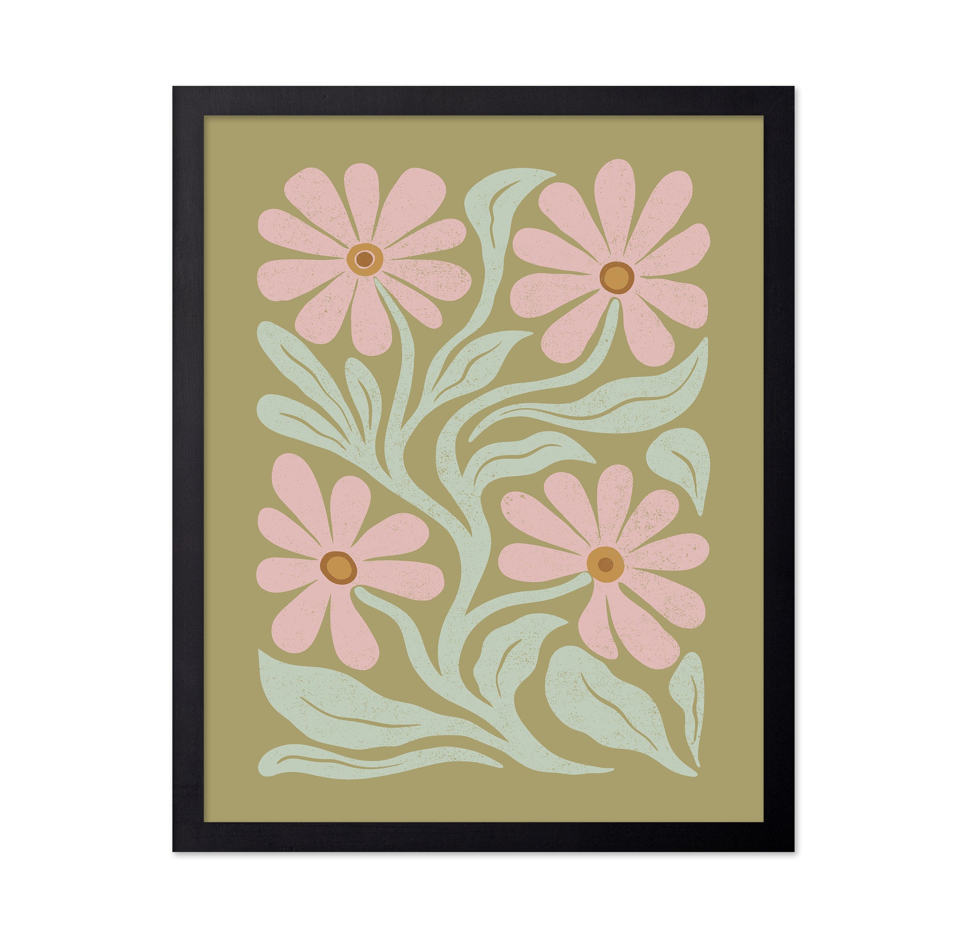 Abstract Flowers Pink and Green