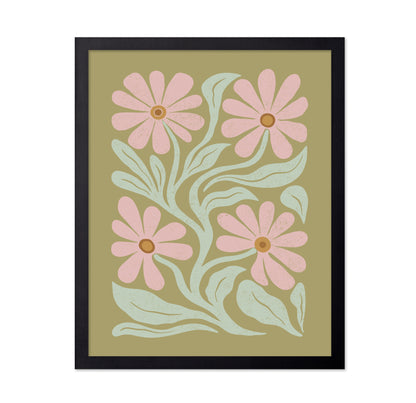Abstract Flowers Pink and Green