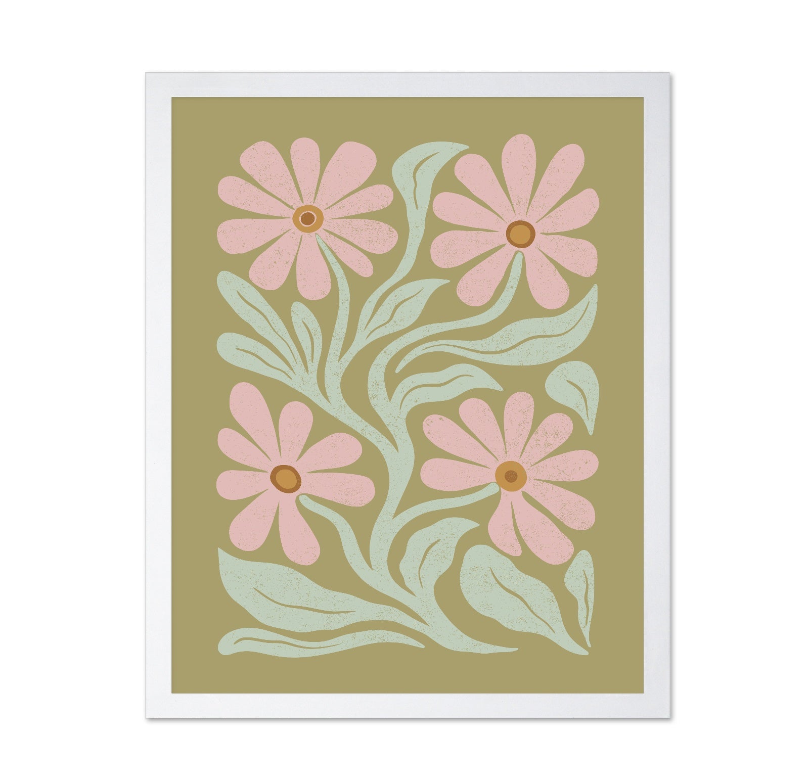Abstract Flowers Pink and Green