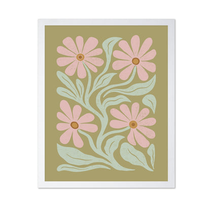 Abstract Flowers Pink and Green