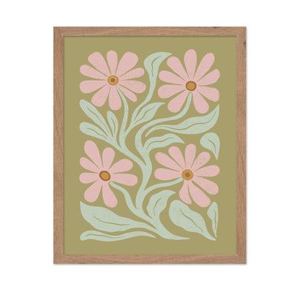 Abstract Flowers Pink and Green