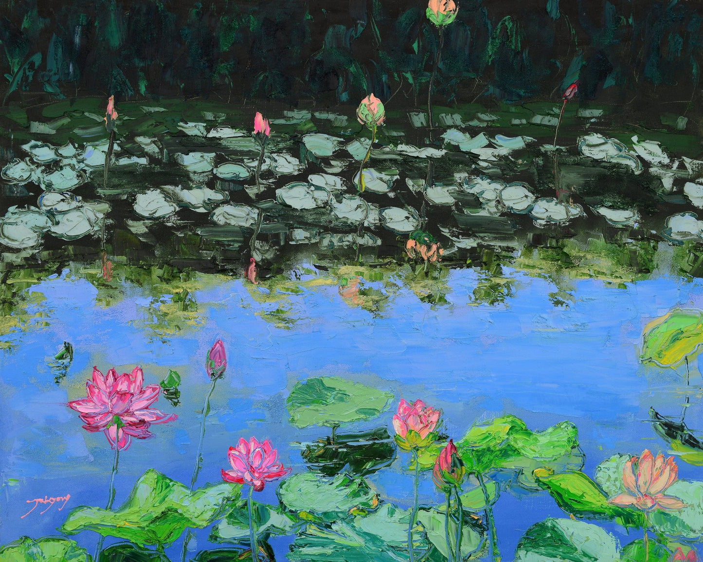 Pink Lotus Lilies in a Pond