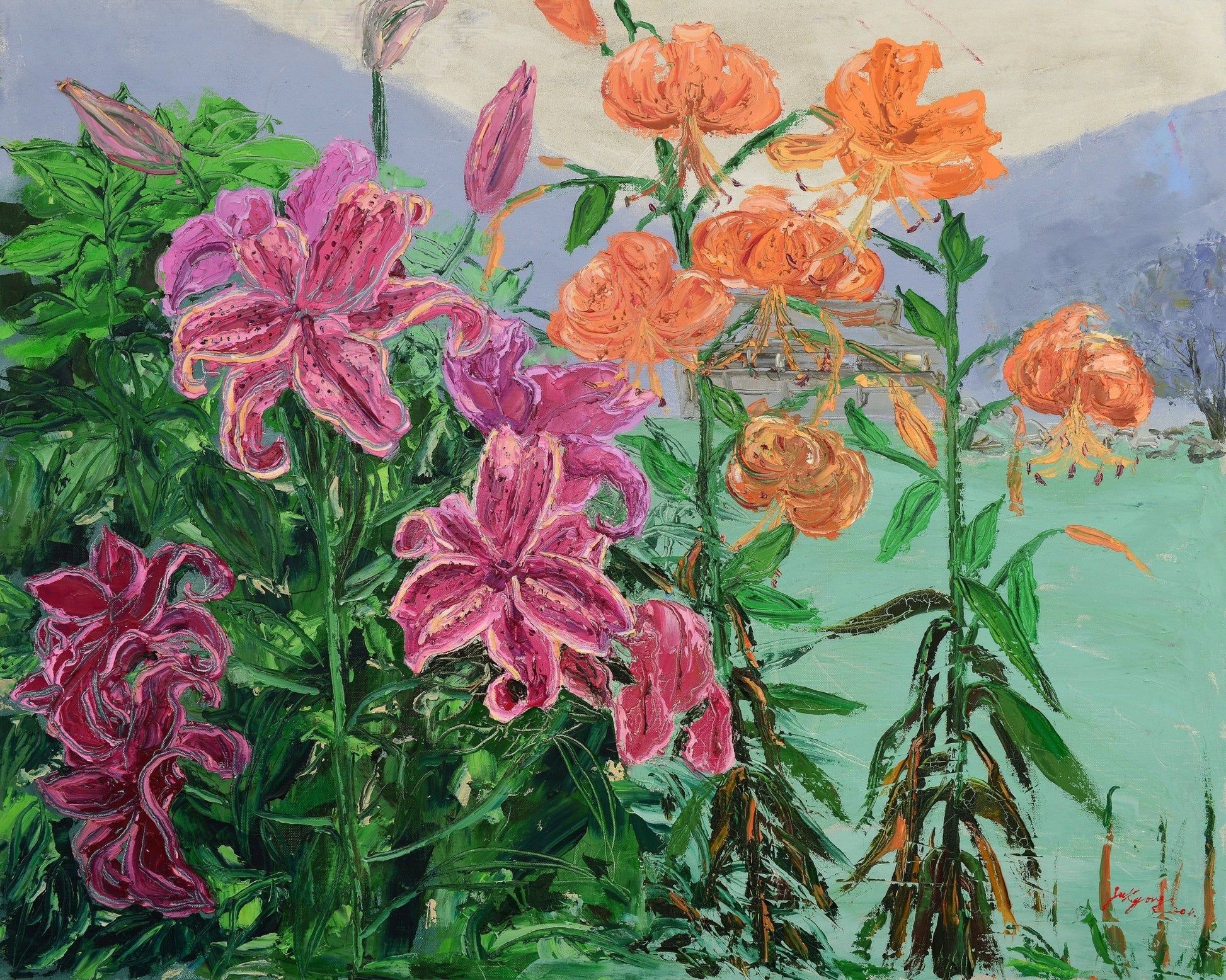 Lush Pink And Orange Lilies
