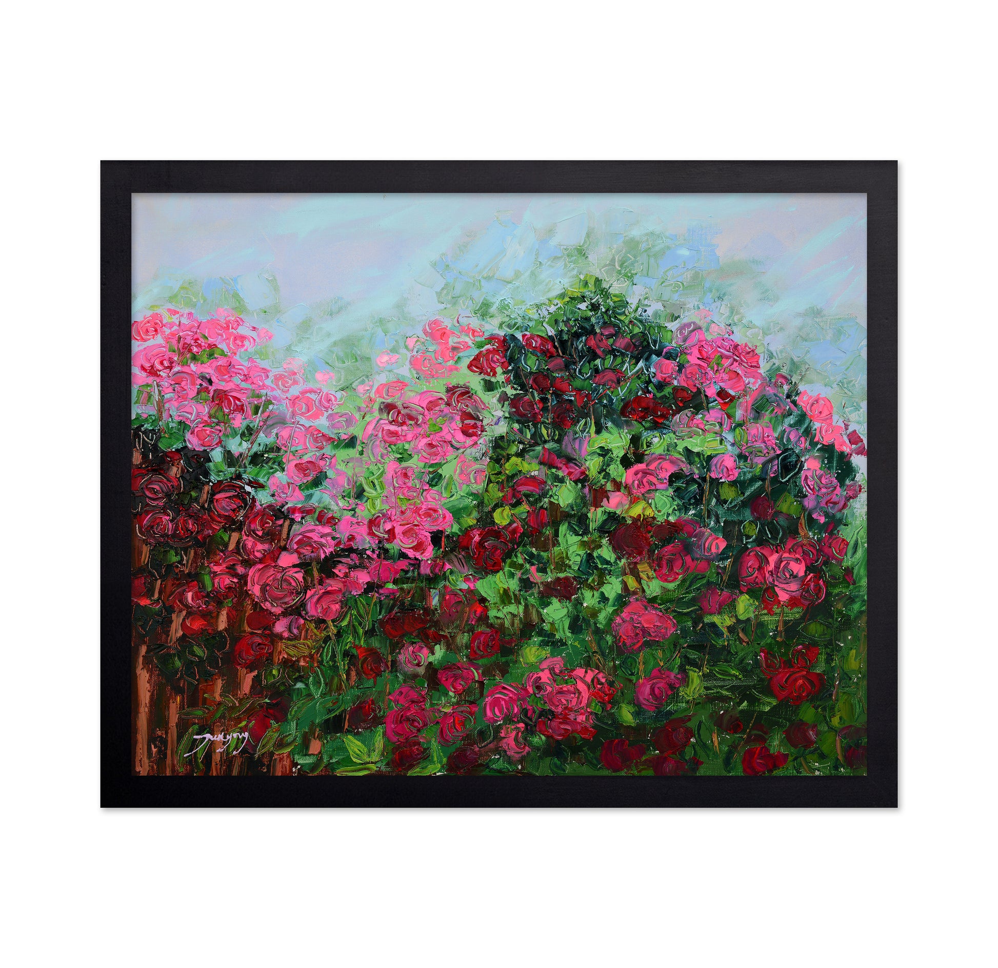 Lush Garden Of Pink And Red Roses