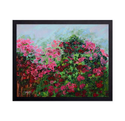 Lush Garden Of Pink And Red Roses