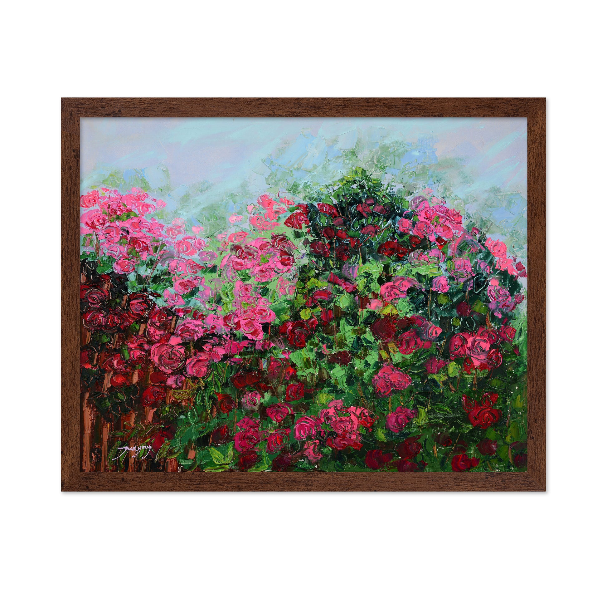 Lush Garden Of Pink And Red Roses