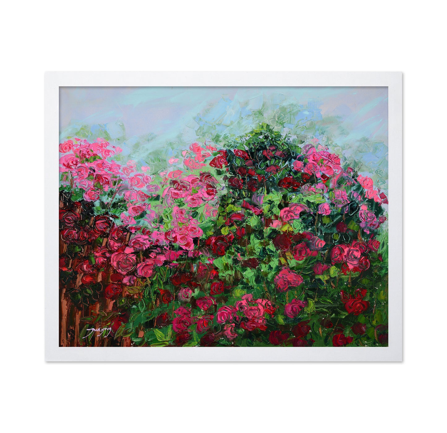 Lush Garden Of Pink And Red Roses