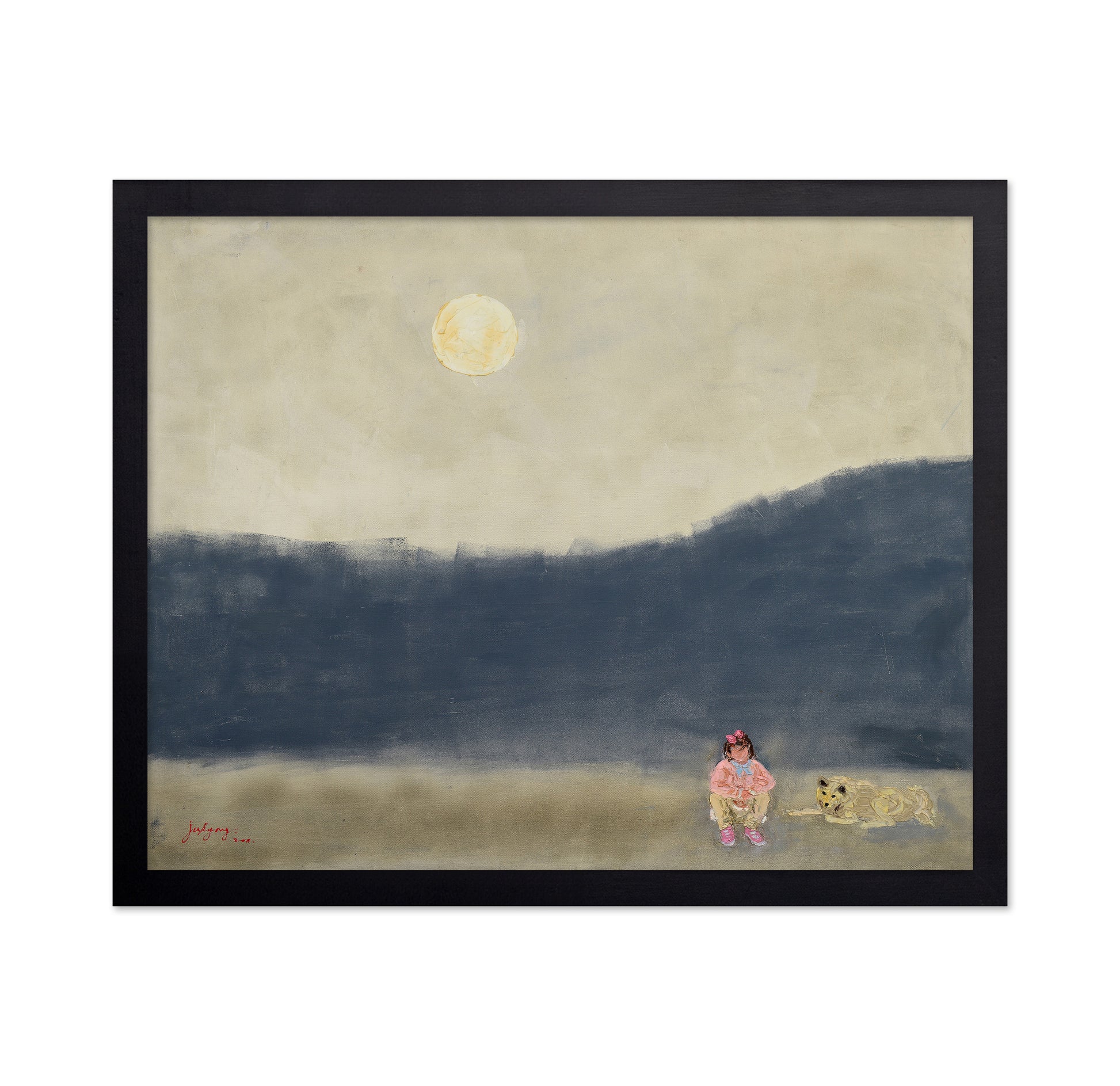 Girl and Dog Under Moonlight