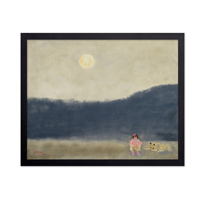 Girl and Dog Under Moonlight