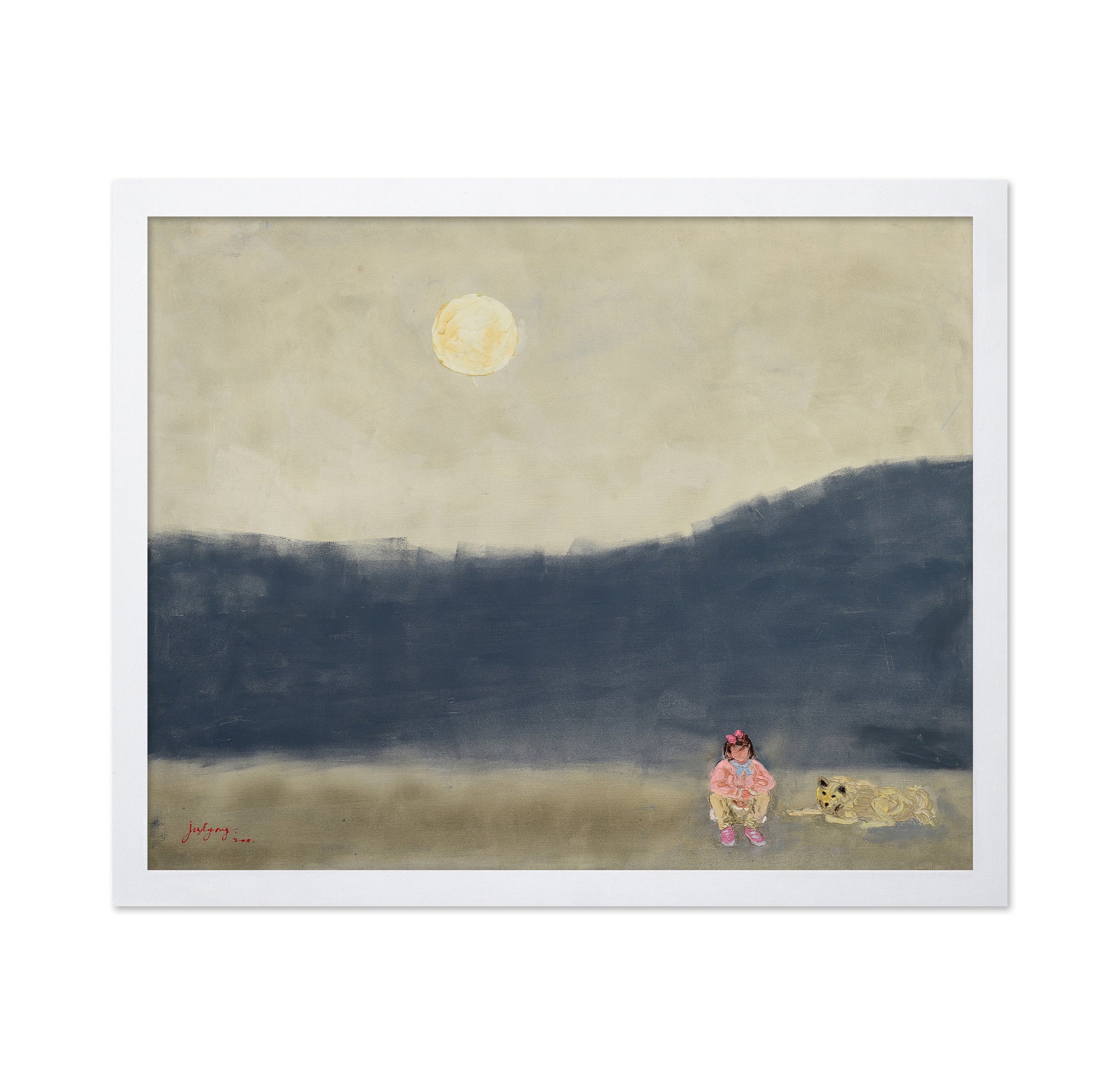 Girl and Dog Under Moonlight