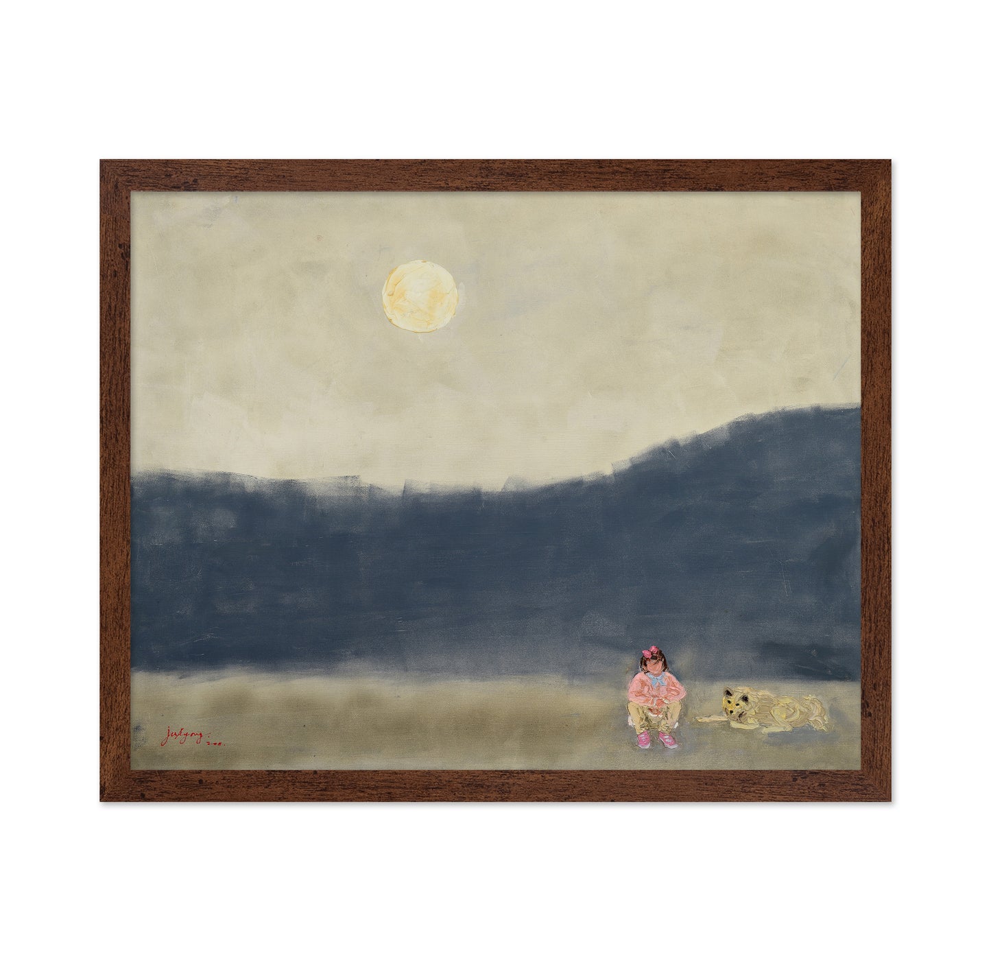 Girl and Dog Under Moonlight