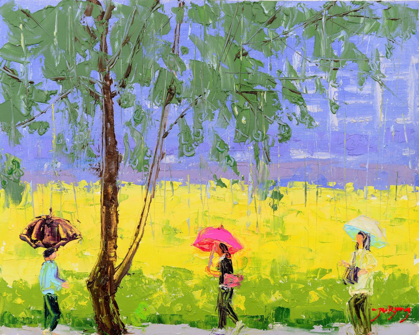 Rape Flower Landscape On A Rainy Day