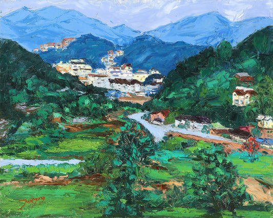 Serene Mountain Village Landscape