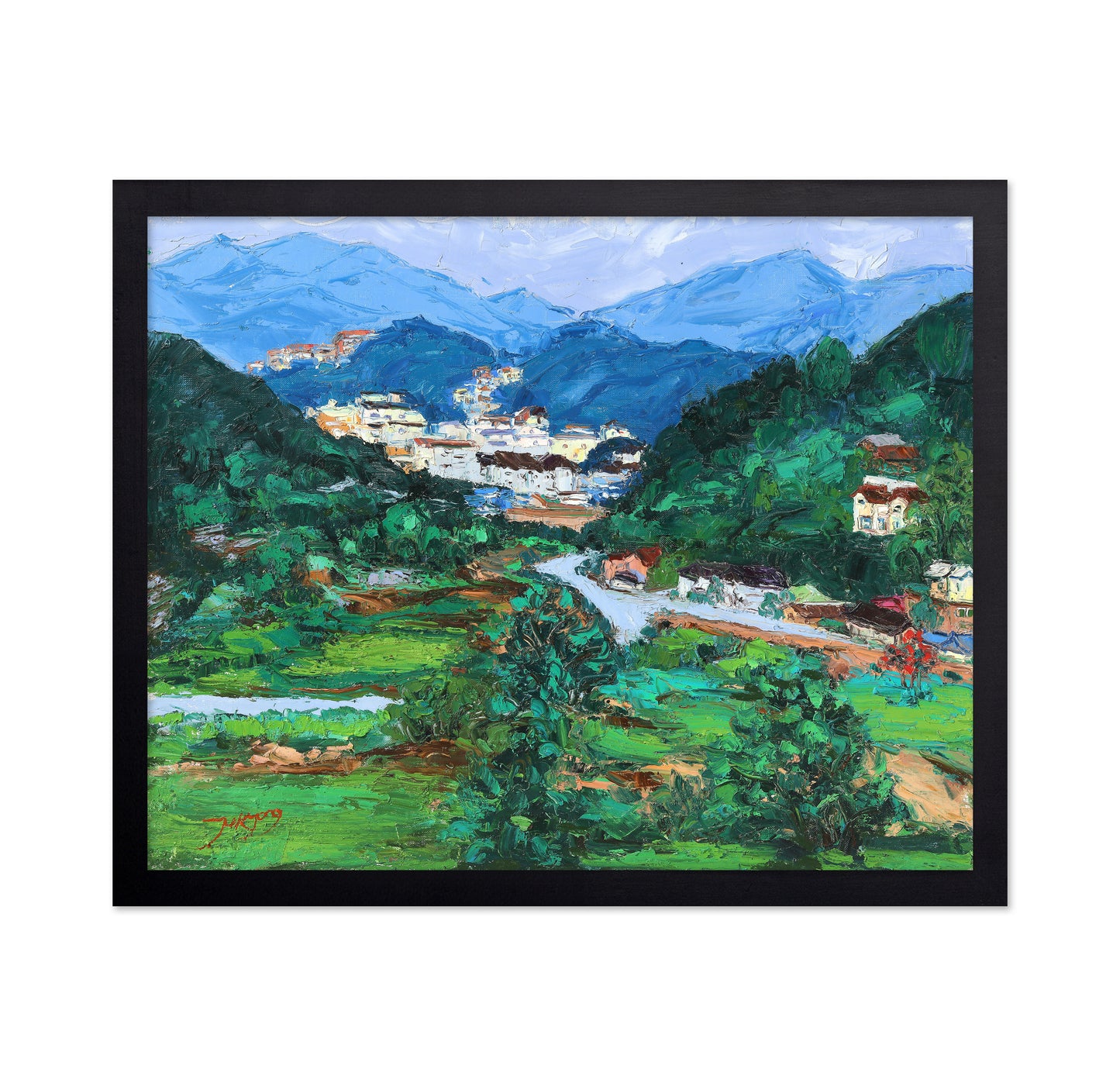 Serene Mountain Village Landscape