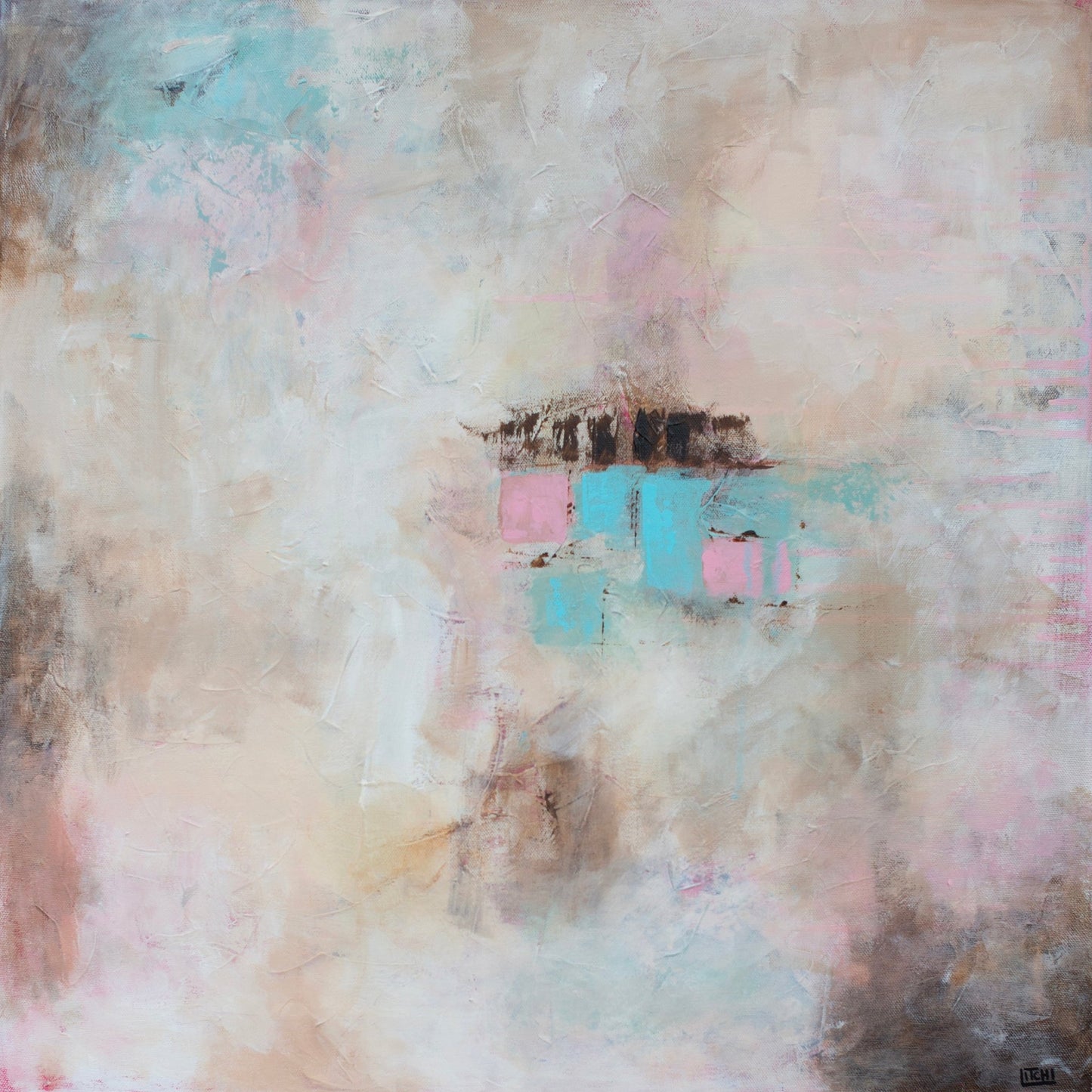 Teal And Beige Abstract Raw Painting