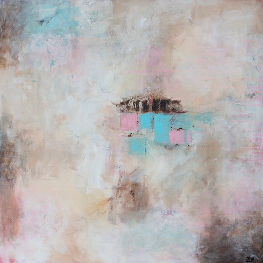 Teal And Beige Abstract Raw Painting