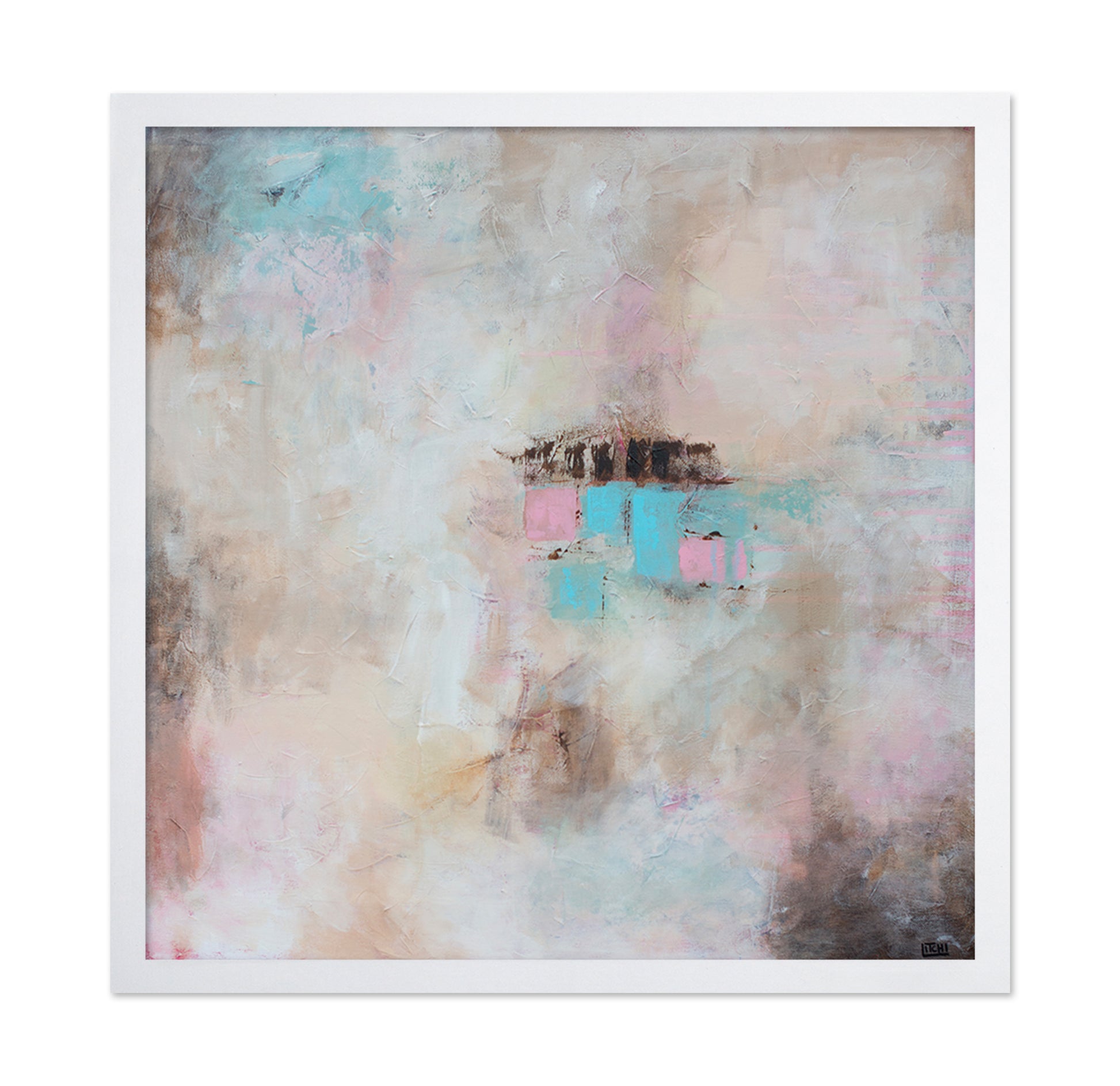 Teal And Beige Abstract Raw Painting