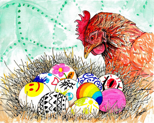 Happy Easter Hen and Eggs