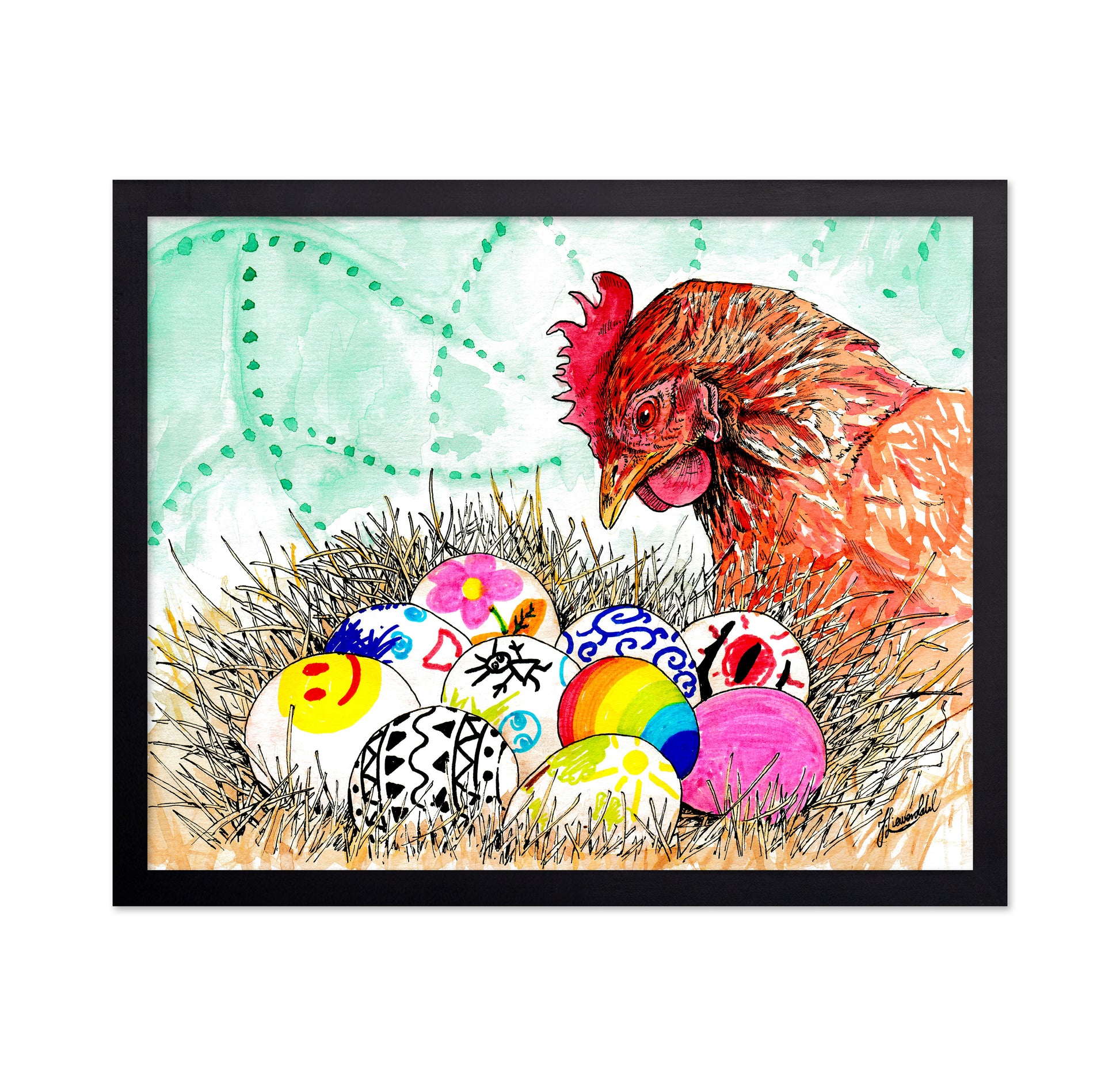 Happy Easter Hen and Eggs