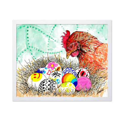 Happy Easter Hen and Eggs