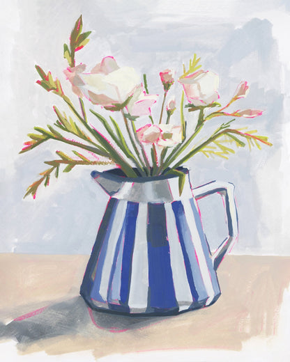 Fresh Flowers in a Striped Vase