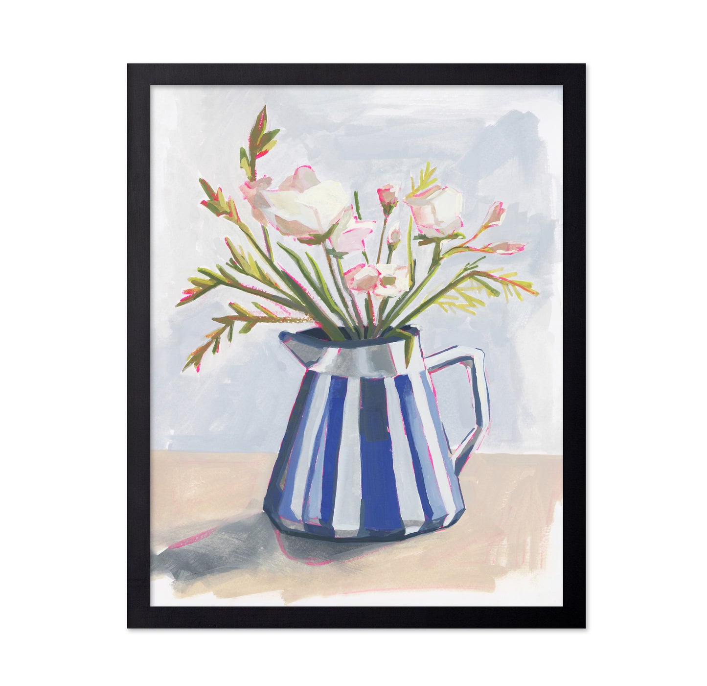 Fresh Flowers in a Striped Vase