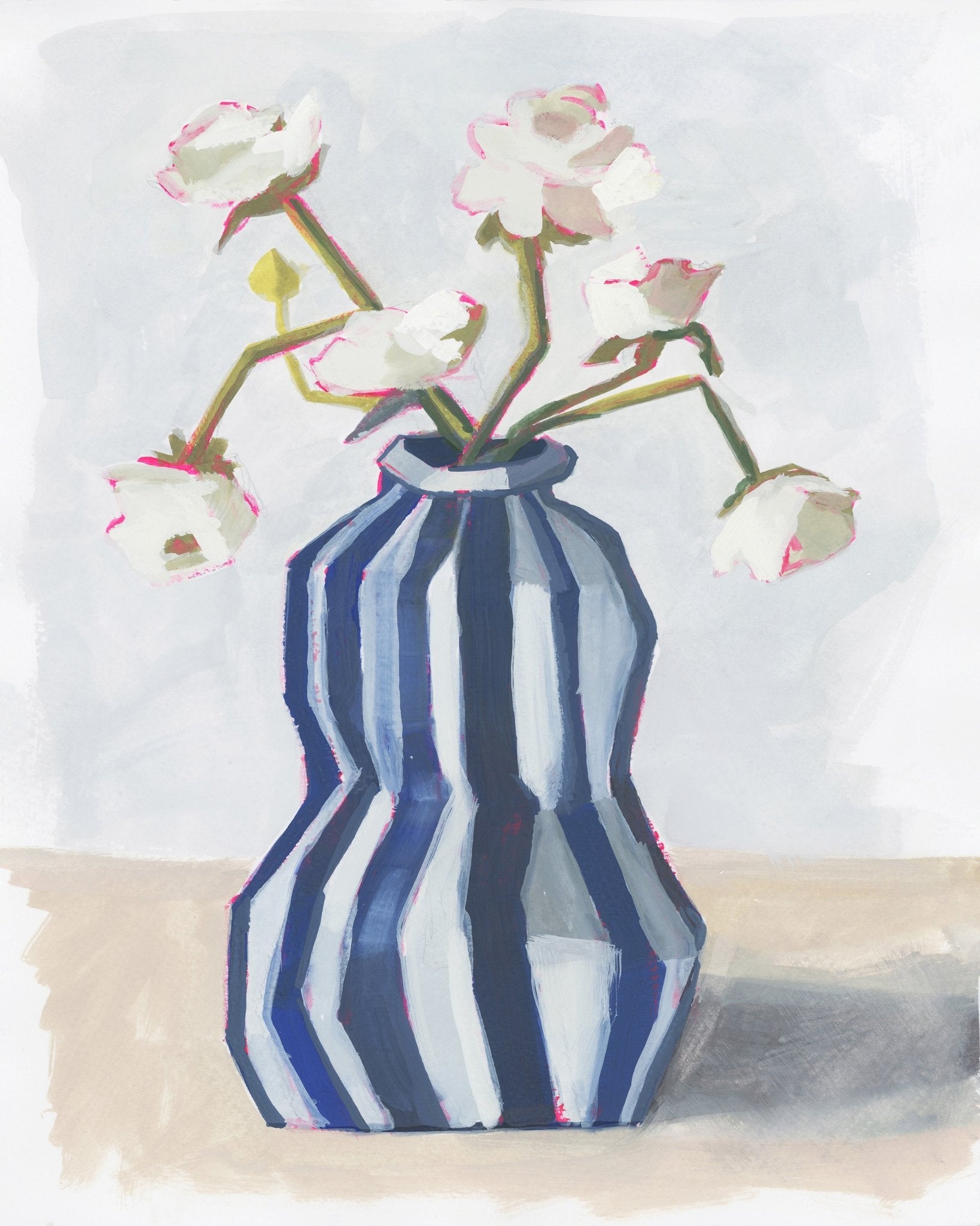 Flowers in a Striped Vase