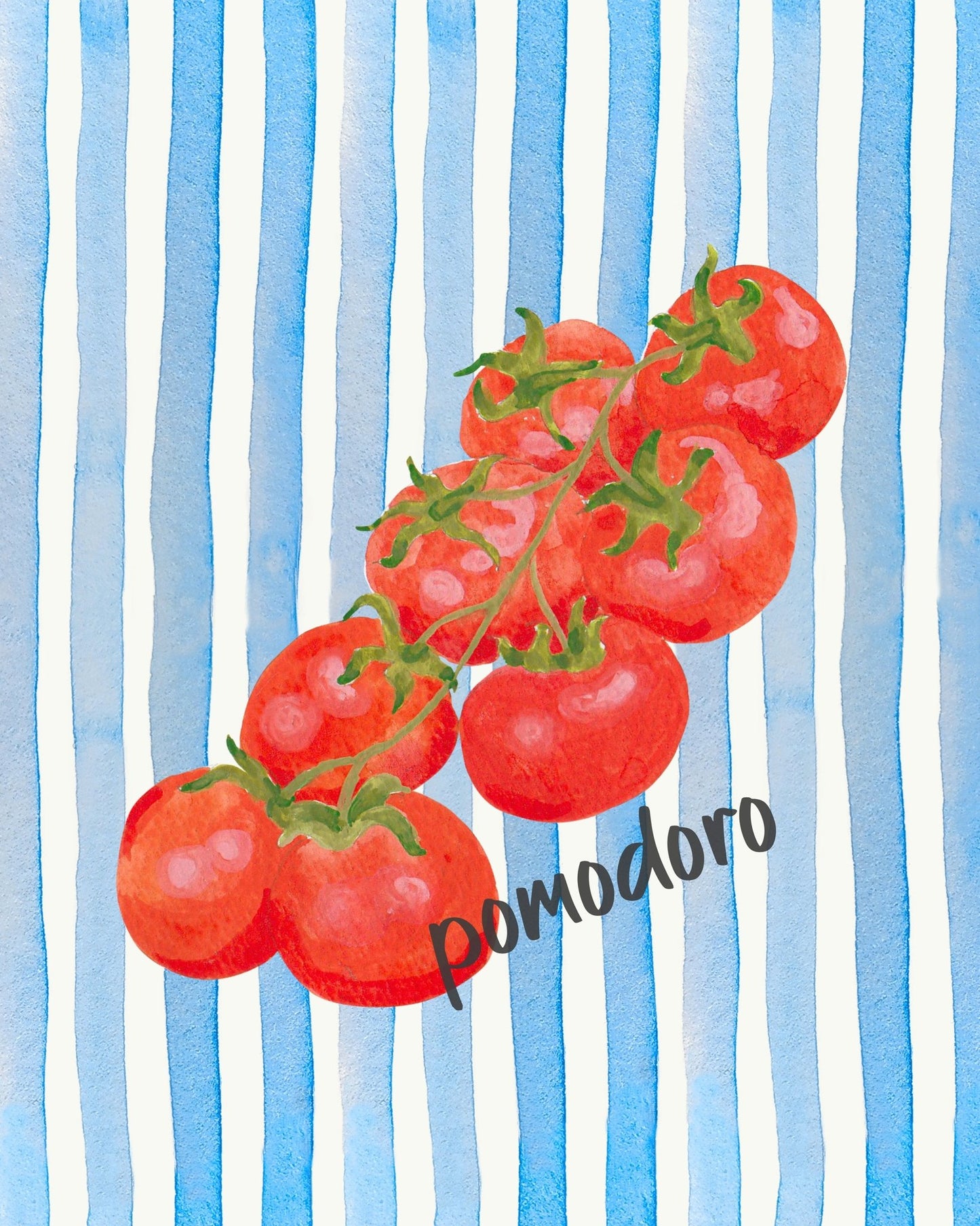Pomodoro on Blue Watercolor Stripes
