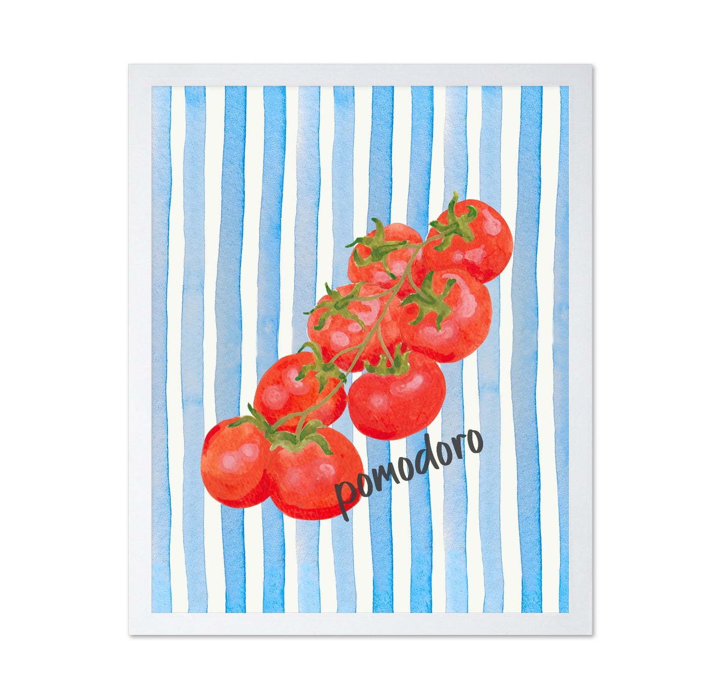 Pomodoro on Blue Watercolor Stripes