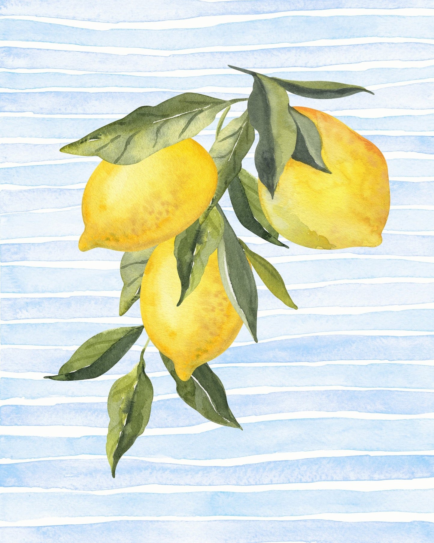 Lemons On Stripes Watercolor