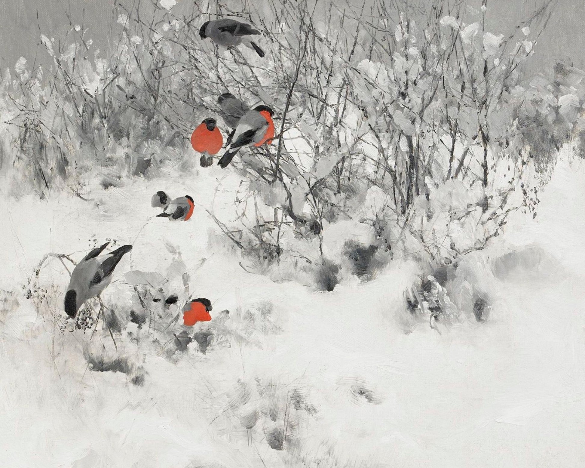 Winter Landscape with Bullfinches