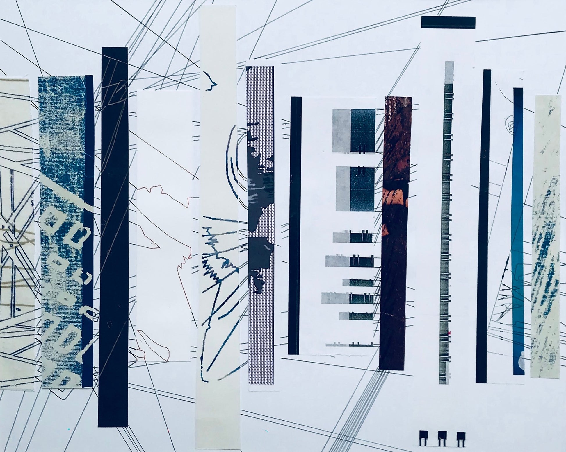 Abstract Blue and White Linear Collage