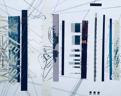 Abstract Blue and White Linear Collage