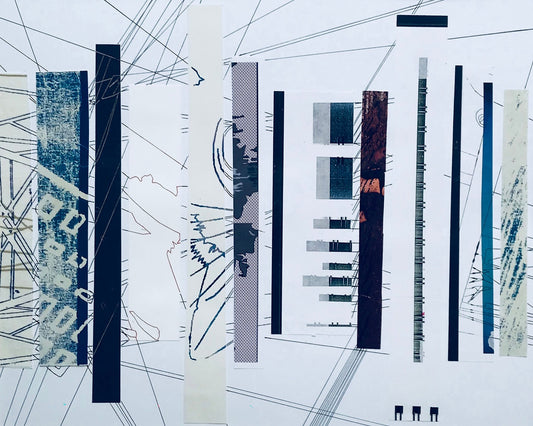 Abstract Blue and White Linear Collage