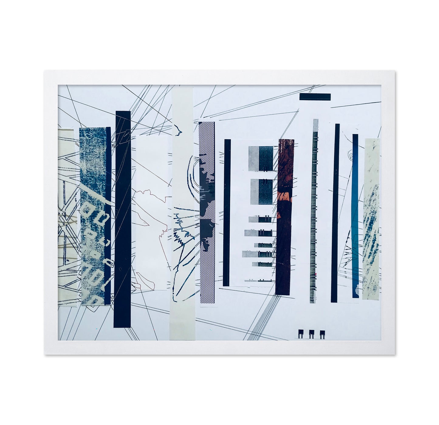 Abstract Blue and White Linear Collage
