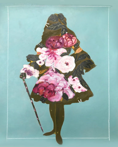 A Woman in a Silhouette Style with Flowers and Leaves